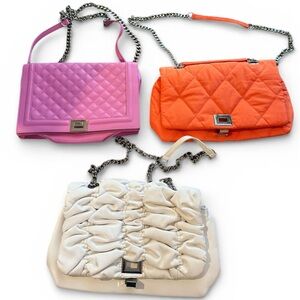 I N C Chic Quilted Handbag Set of 3 - Pink, Orange, and Cream